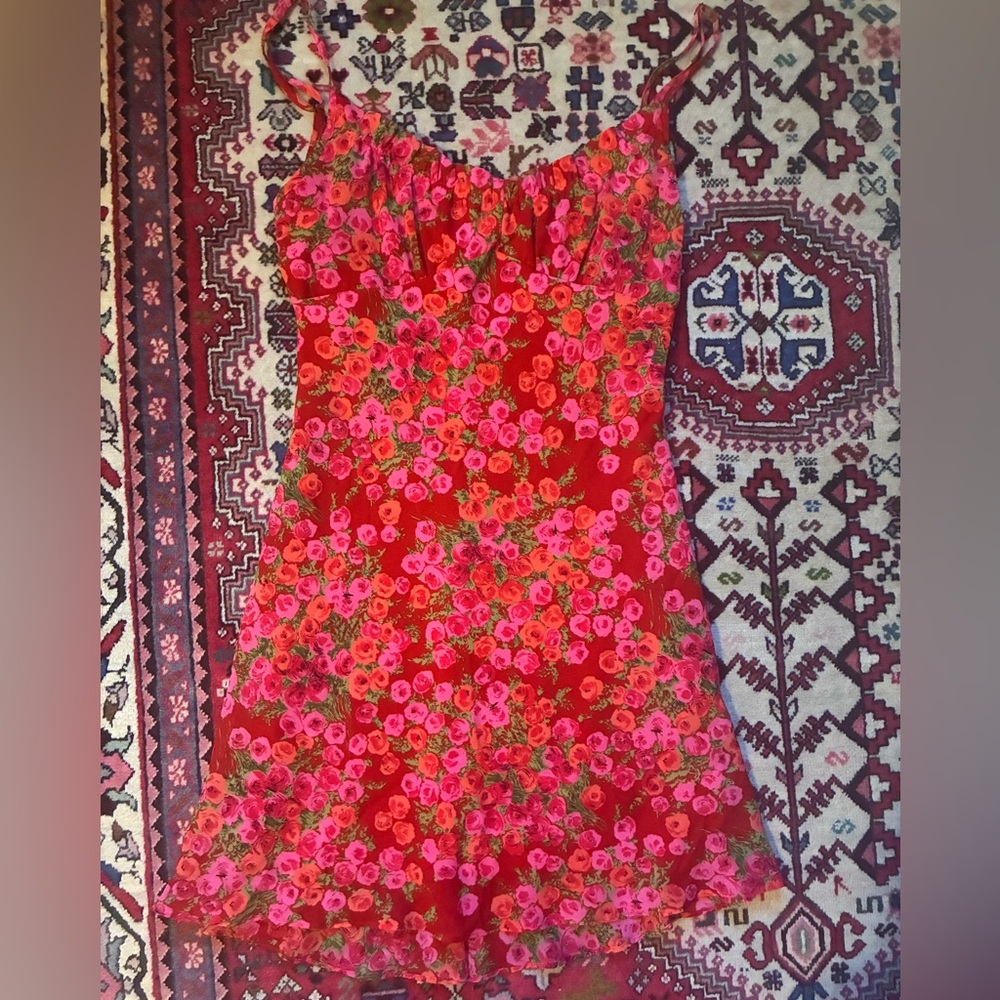 Betsey Johnson Red and Pink Floral Mini Dress